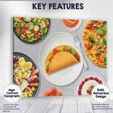 Gourmet Taco Pizza Salad Healthy Meal Flat Lay Canvas Wall Art Print Decor Picture Ready to Hang