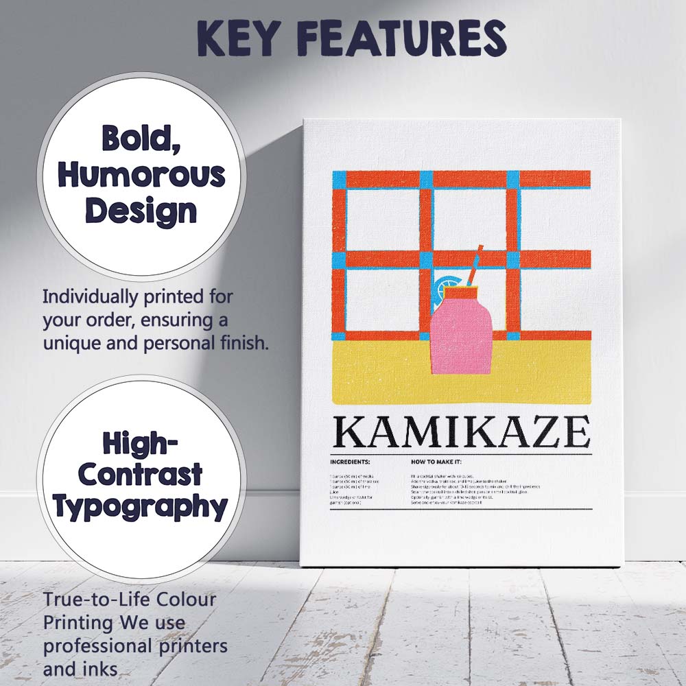 Minimalist Kamikaze Cocktail Recipe Kitchen Bar Poster Canvas Wall Art Print Decor Picture Ready to Hang