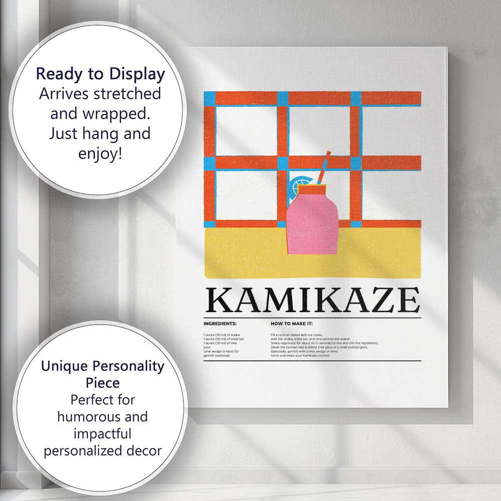 Minimalist Kamikaze Cocktail Recipe Kitchen Bar Poster Canvas Wall Art Print Decor Picture Ready to Hang