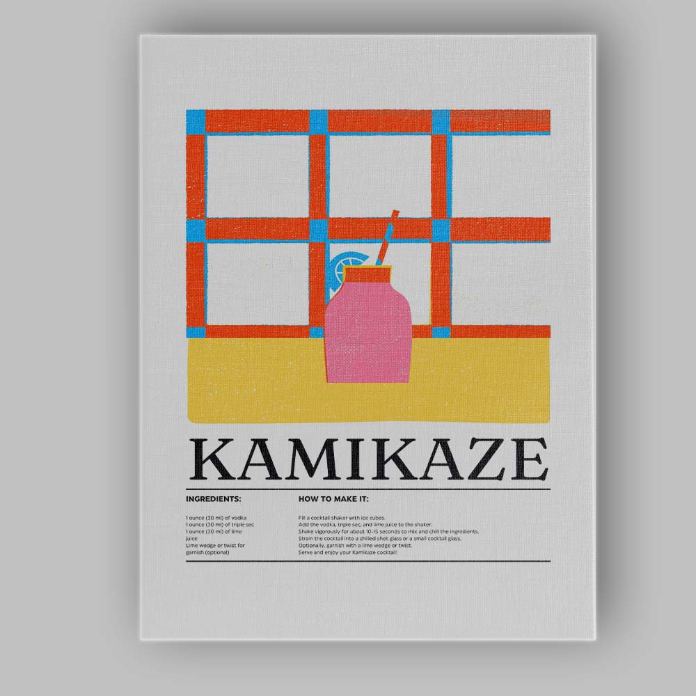 Minimalist Kamikaze Cocktail Recipe Kitchen Bar Poster Canvas Wall Art Print Decor Picture Ready to Hang