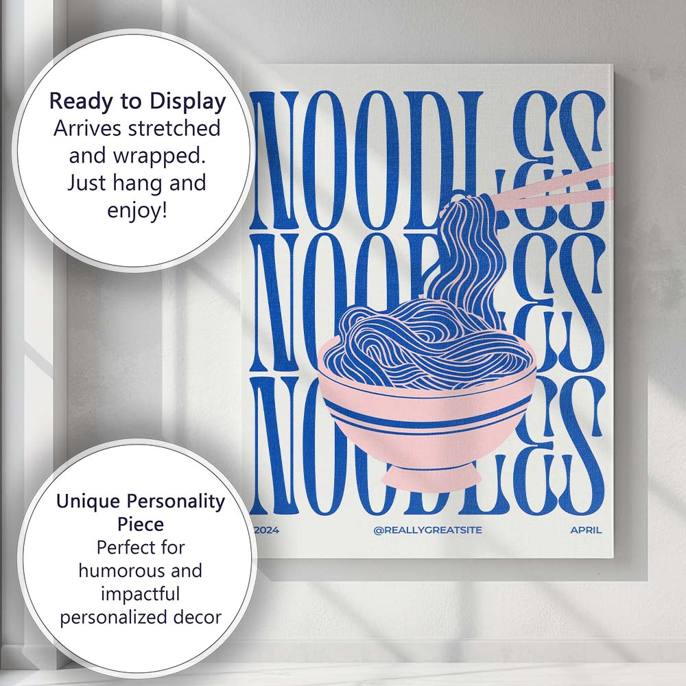 Blue Pink Minimalist Noodles Typography Kitchen Poster Canvas Wall Art Print Decor Picture Ready to Hang