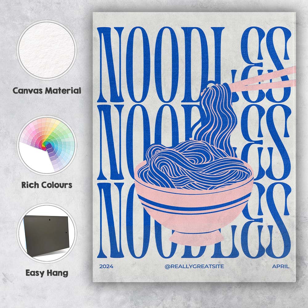 Blue Pink Minimalist Noodles Typography Kitchen Poster Canvas Wall Art Print Decor Picture Ready to Hang