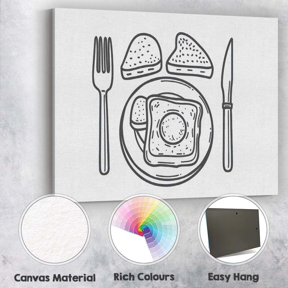 Minimalist Breakfast Line Art Toast and Egg Illustration Canvas Wall Art Print Decor Picture Ready to Hang