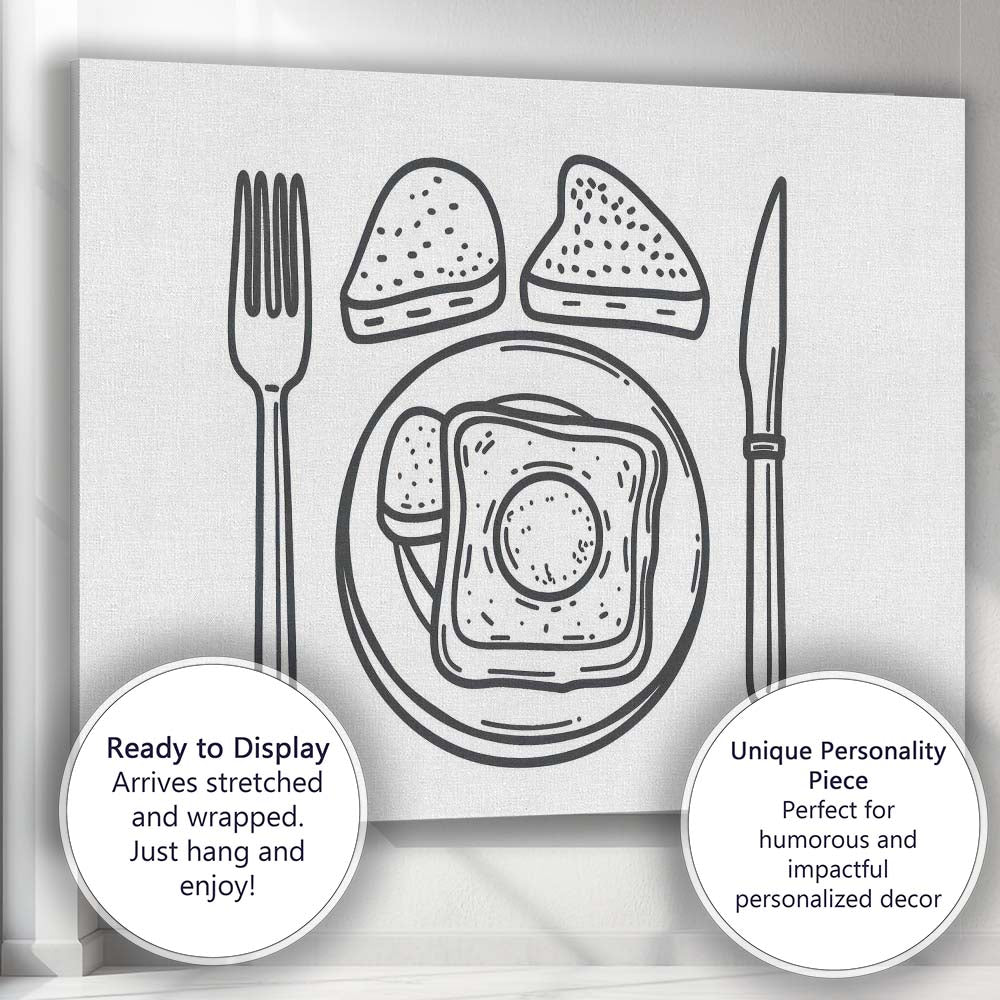 Minimalist Breakfast Line Art Toast and Egg Illustration Canvas Wall Art Print Decor Picture Ready to Hang