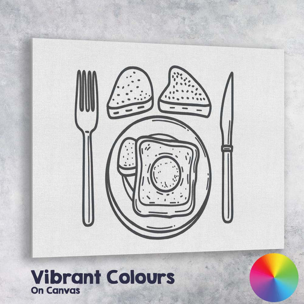 Minimalist Breakfast Line Art Toast and Egg Illustration Canvas Wall Art Print Decor Picture Ready to Hang