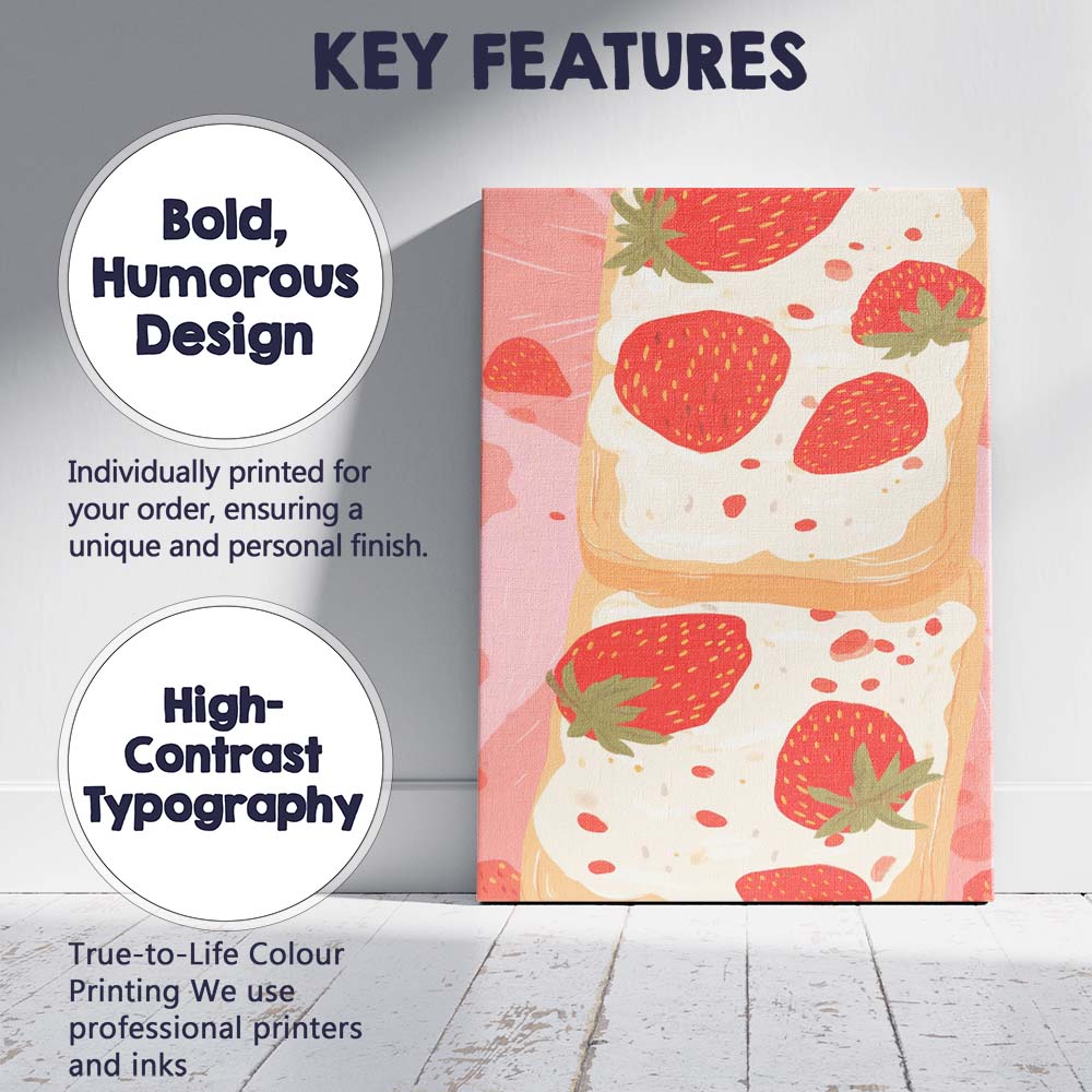 Strawberry Cream Toast Sweet Dessert Illustration Canvas Wall Art Print Decor Picture Ready to Hang