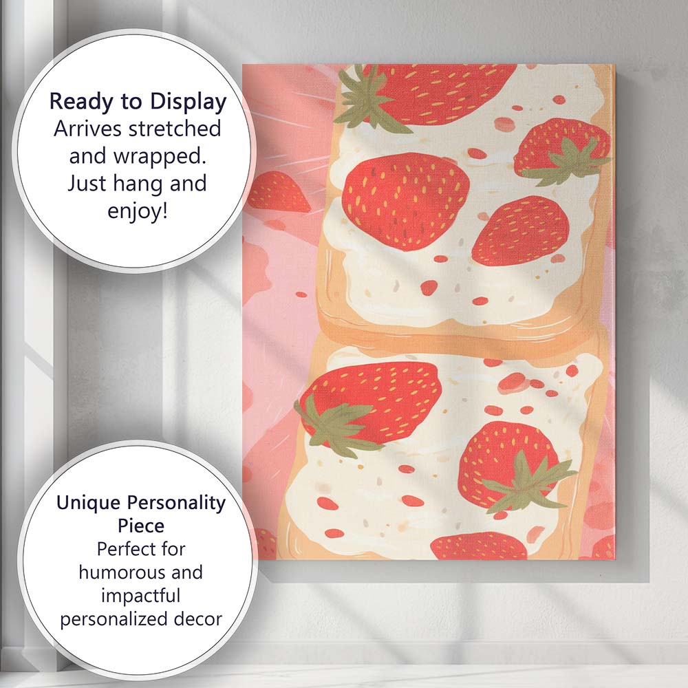 Strawberry Cream Toast Sweet Dessert Illustration Canvas Wall Art Print Decor Picture Ready to Hang