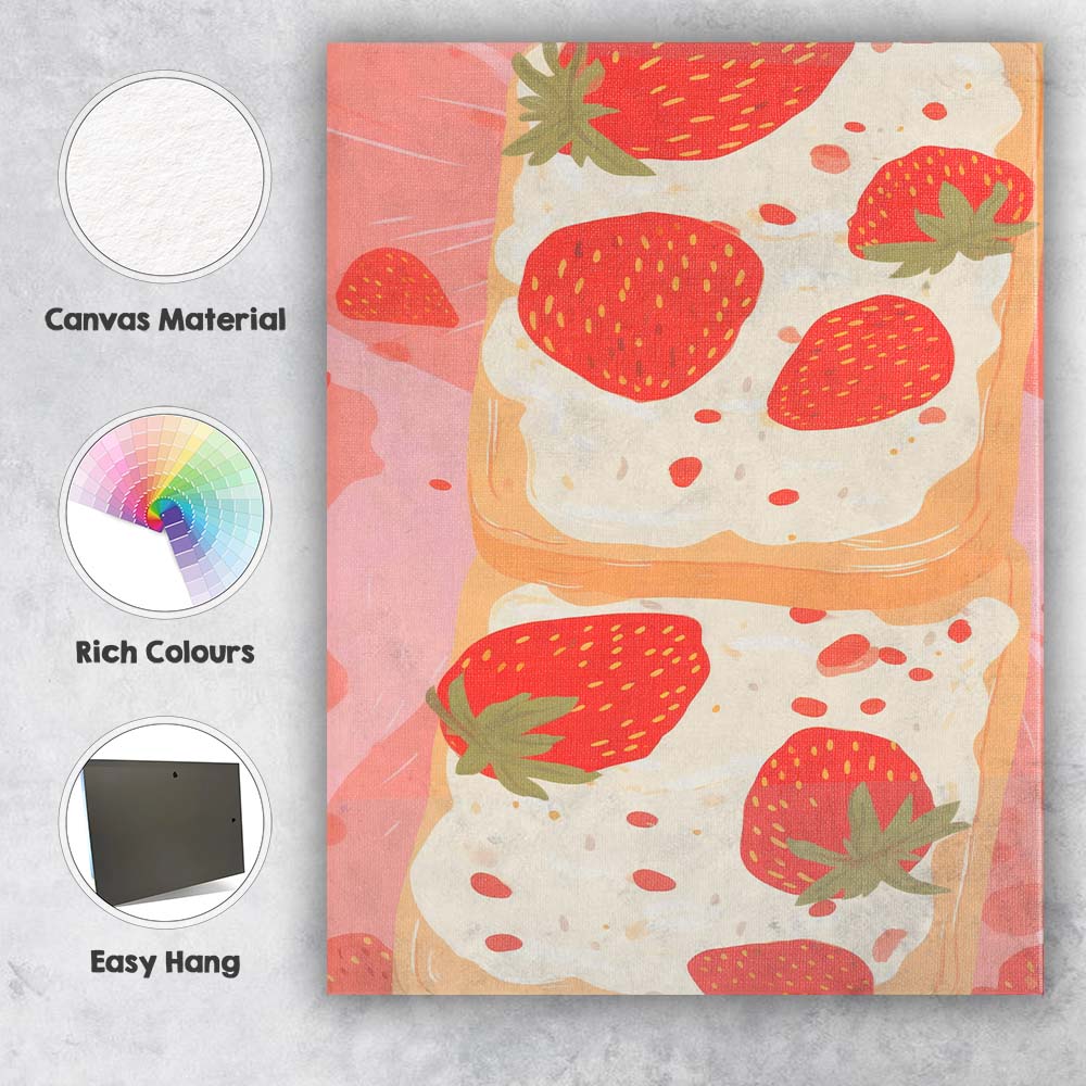 Strawberry Cream Toast Sweet Dessert Illustration Canvas Wall Art Print Decor Picture Ready to Hang