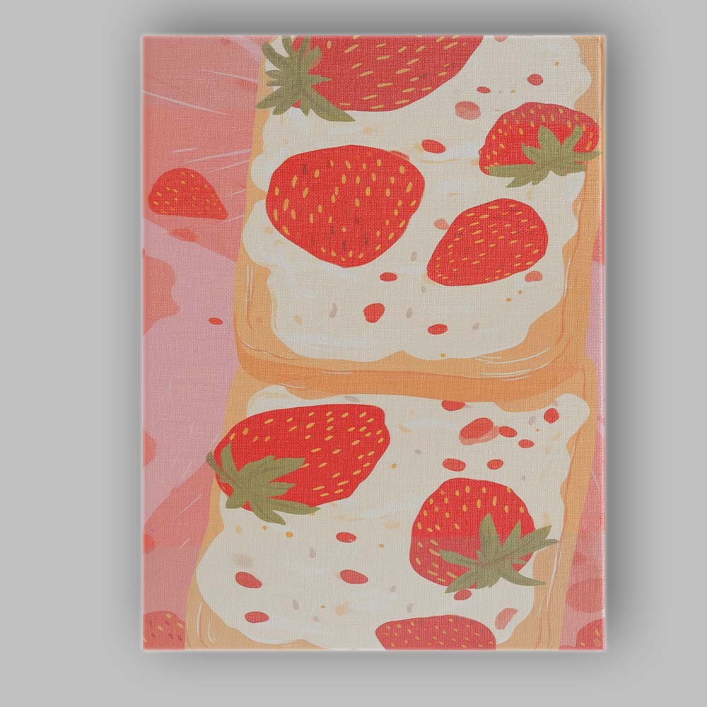 Strawberry Cream Toast Sweet Dessert Illustration Canvas Wall Art Print Decor Picture Ready to Hang