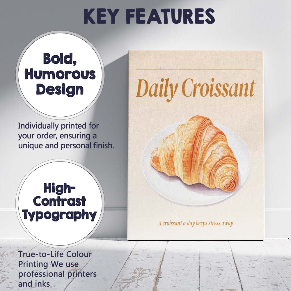 Golden Butter Croissant Bakery Poster Illustration Canvas Wall Art Print Decor Picture Ready to Hang