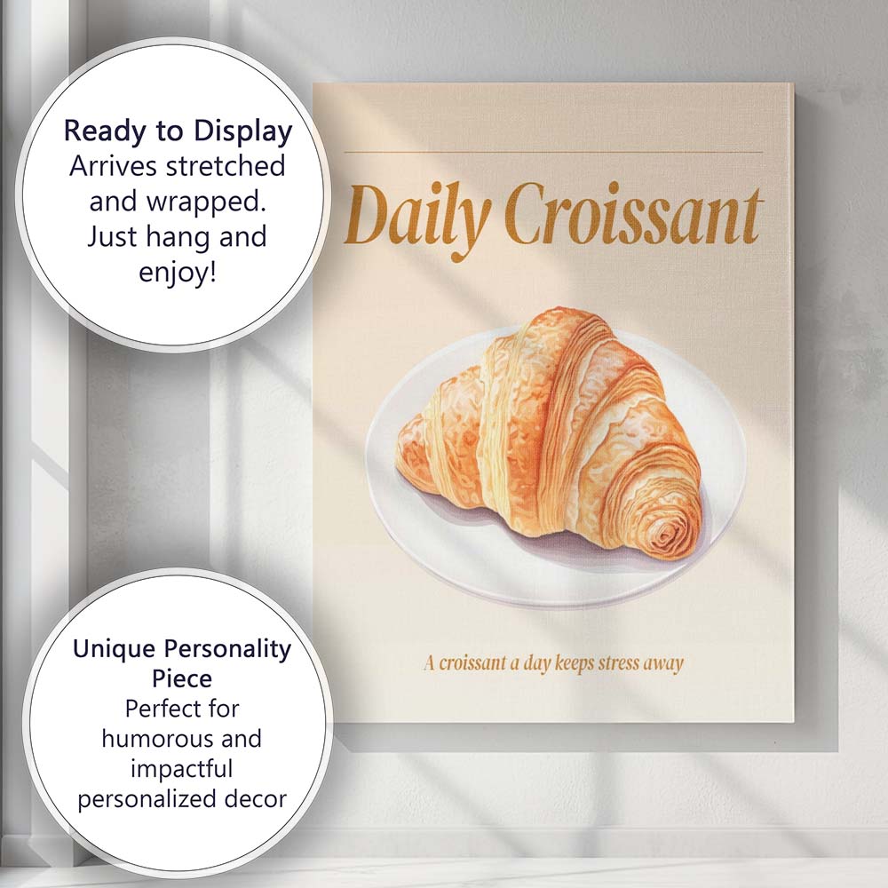 Golden Butter Croissant Bakery Poster Illustration Canvas Wall Art Print Decor Picture Ready to Hang
