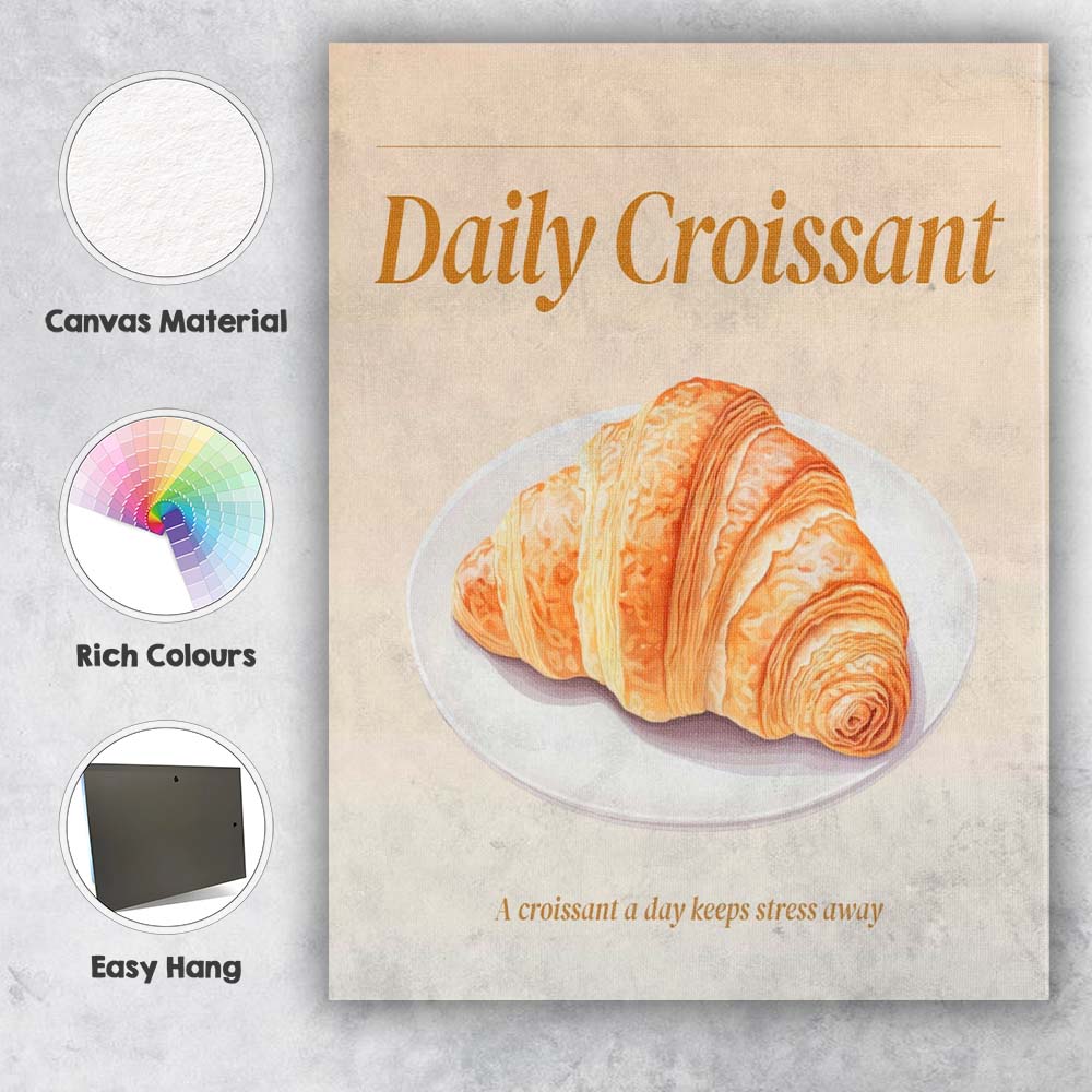 Golden Butter Croissant Bakery Poster Illustration Canvas Wall Art Print Decor Picture Ready to Hang