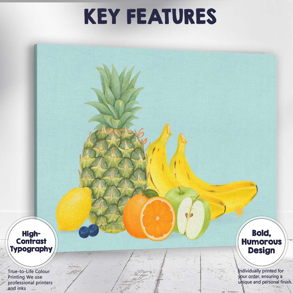Tropical Fresh Fruit Collection Pineapple Banana Citrus Illustration Canvas Wall Art Print Decor Picture Ready to Hang