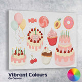 Pink Birthday Cake Cupcake Sweet Treat Collection Illustration Canvas Wall Art Print Decor Picture Ready to Hang