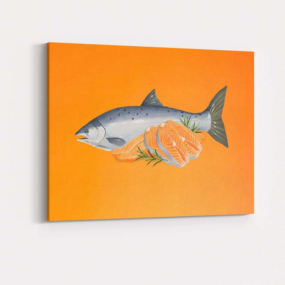 Fresh Atlantic Salmon Fillet Seafood Watercolour Illustration Canvas Wall Art Print Decor Picture Ready to Hang