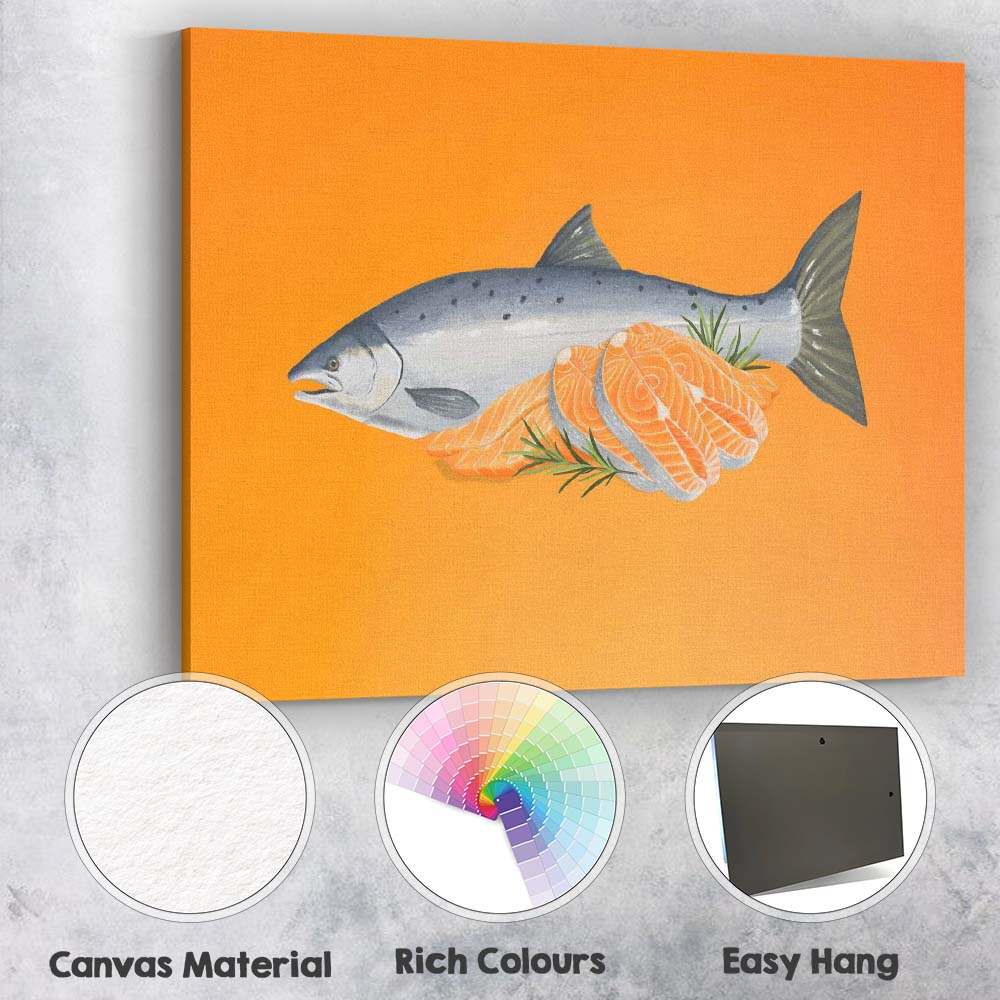 Fresh Atlantic Salmon Fillet Seafood Watercolour Illustration Canvas Wall Art Print Decor Picture Ready to Hang