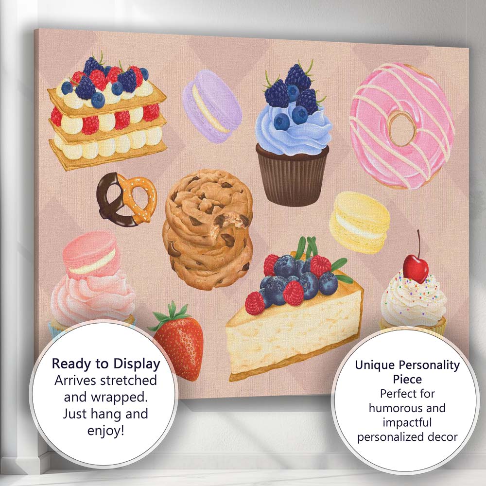 Assorted Sweet Desserts Bakery Treats Watercolour Collection Canvas Wall Art Print Decor Picture Ready to Hang