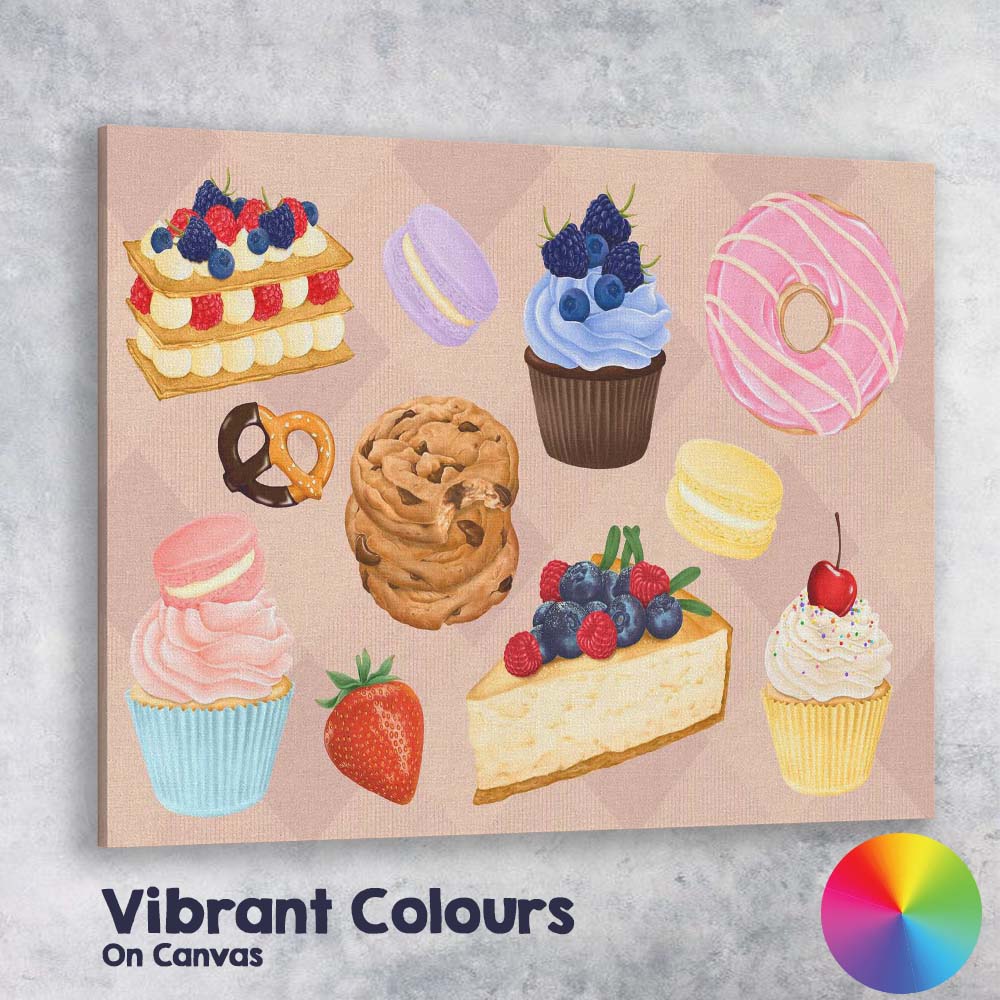 Assorted Sweet Desserts Bakery Treats Watercolour Collection Canvas Wall Art Print Decor Picture Ready to Hang