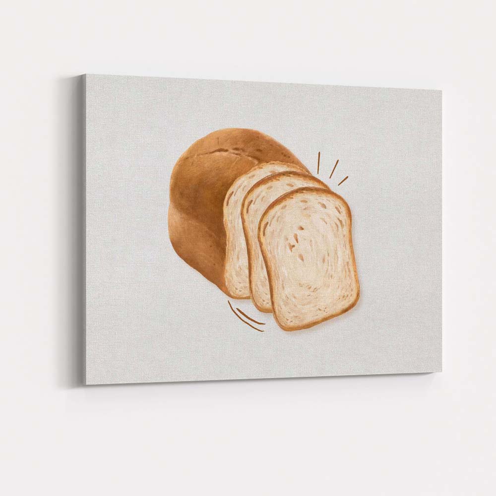 Rustic Sliced Sandwich Bread Watercolour Bakery Illustration Canvas Wall Art Print Decor Picture Ready to Hang