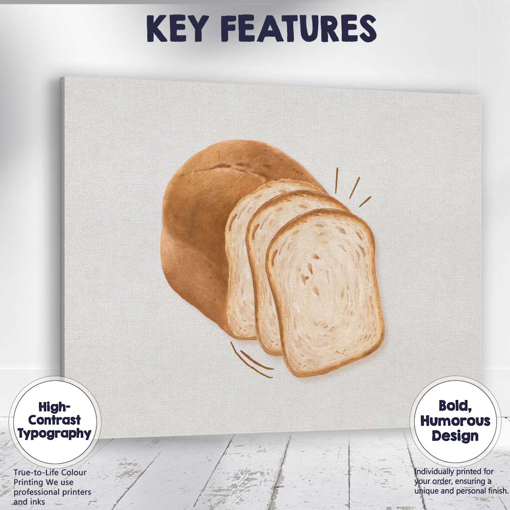 Rustic Sliced Sandwich Bread Watercolour Bakery Illustration Canvas Wall Art Print Decor Picture Ready to Hang