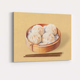 Traditional Steamed Bao Dumplings Bamboo Basket Watercolour Canvas Wall Art Print Decor Picture Ready to Hang