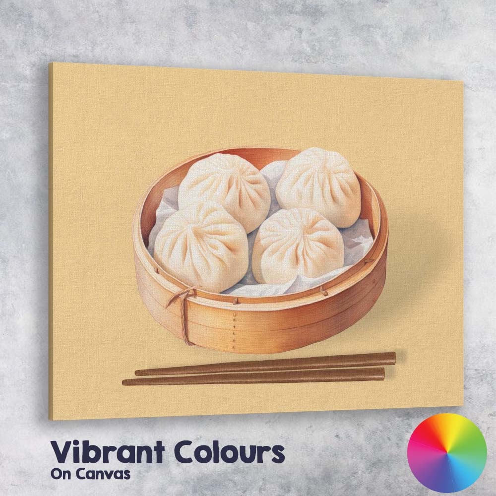 Traditional Steamed Bao Dumplings Bamboo Basket Watercolour Canvas Wall Art Print Decor Picture Ready to Hang