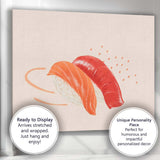 Salmon and Tuna Nigiri Sushi Minimalist Food Illustration Canvas Wall Art Print Decor Picture Ready to Hang