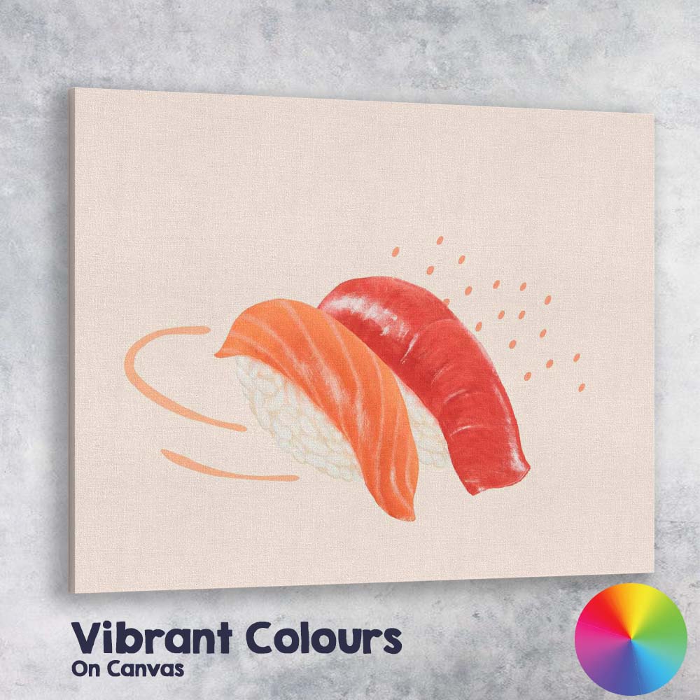 Salmon and Tuna Nigiri Sushi Minimalist Food Illustration Canvas Wall Art Print Decor Picture Ready to Hang