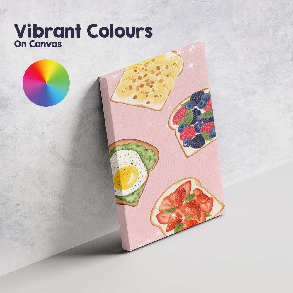 Colourful Gourmet Toast Selection Breakfast Watercolour Illustration Canvas Wall Art Print Decor Picture Ready to Hang