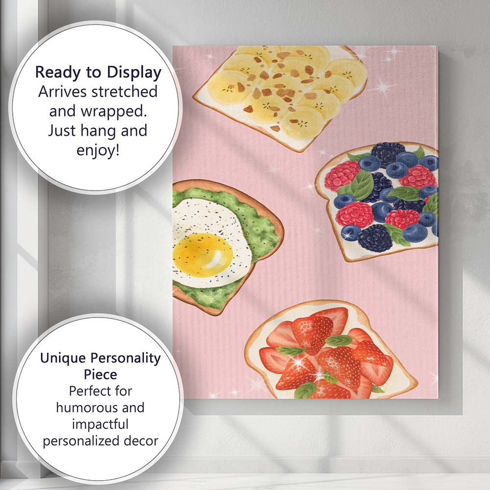 Colourful Gourmet Toast Selection Breakfast Watercolour Illustration Canvas Wall Art Print Decor Picture Ready to Hang