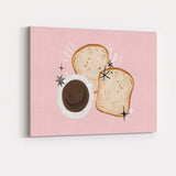 Cute Coffee and Toast Breakfast Illustration Pink Kitchen Canvas Wall Art Print Decor Picture Ready to Hang