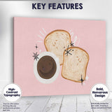 Cute Coffee and Toast Breakfast Illustration Pink Kitchen Canvas Wall Art Print Decor Picture Ready to Hang