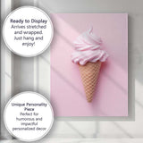 Pastel Pink Soft Serve Ice Cream Cone Minimalist Dessert Canvas Wall Art Print Decor Picture Ready to Hang