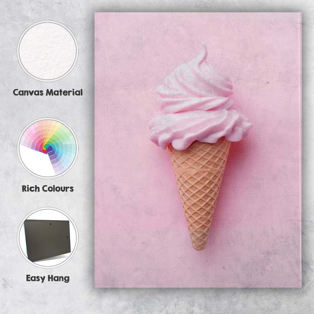 Pastel Pink Soft Serve Ice Cream Cone Minimalist Dessert Canvas Wall Art Print Decor Picture Ready to Hang