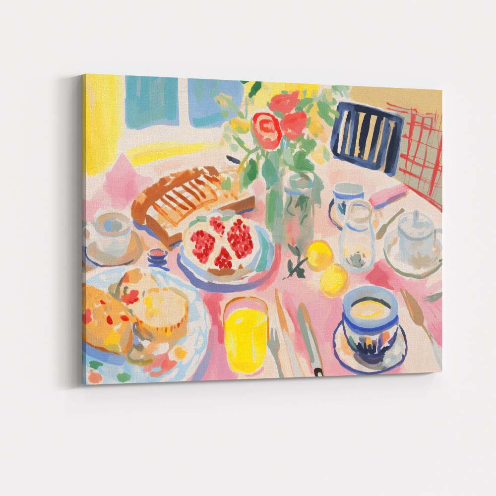 Colourful Breakfast Table Expressionist Kitchen Still Life Canvas Wall Art Print Decor Picture Ready to Hang