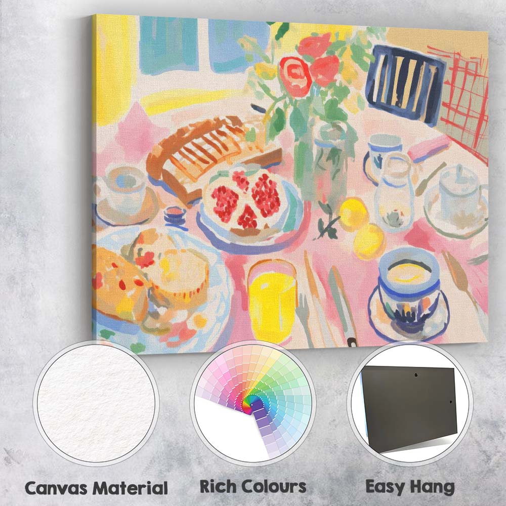 Colourful Breakfast Table Expressionist Kitchen Still Life Canvas Wall Art Print Decor Picture Ready to Hang