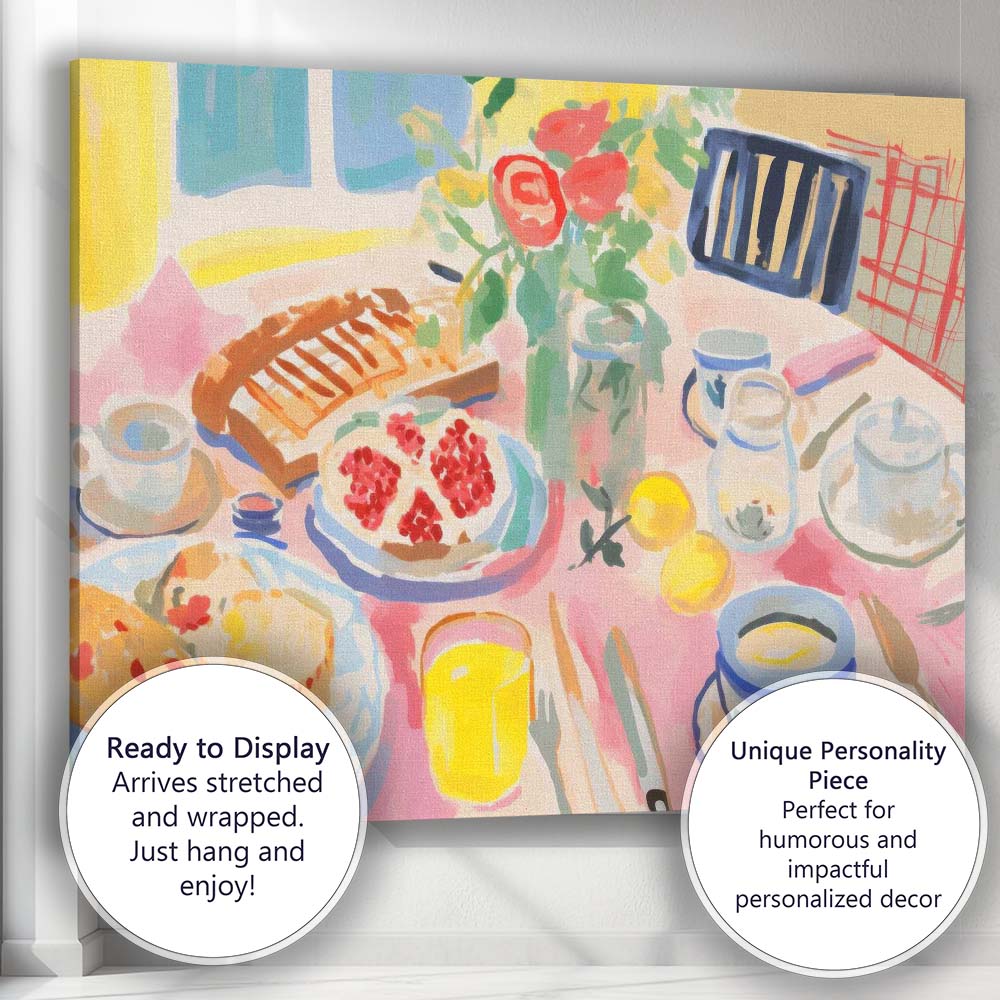 Colourful Breakfast Table Expressionist Kitchen Still Life Canvas Wall Art Print Decor Picture Ready to Hang
