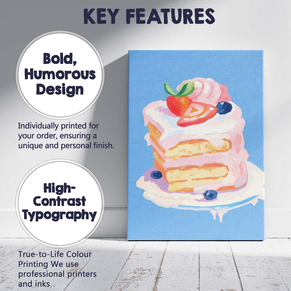 Pastel Strawberry Cream Layer Cake Dessert Painting Canvas Wall Art Print Decor Picture Ready to Hang