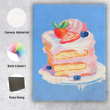 Pastel Strawberry Cream Layer Cake Dessert Painting Canvas Wall Art Print Decor Picture Ready to Hang