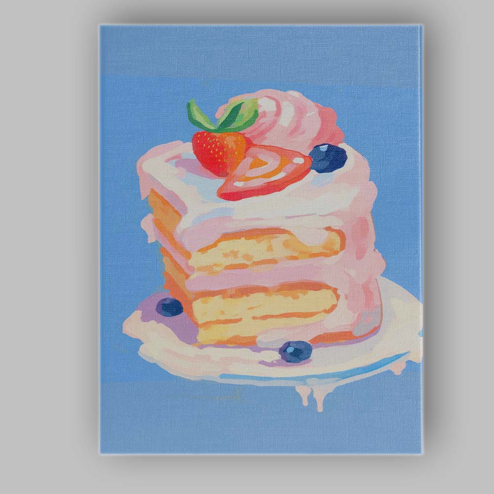 Pastel Strawberry Cream Layer Cake Dessert Painting Canvas Wall Art Print Decor Picture Ready to Hang
