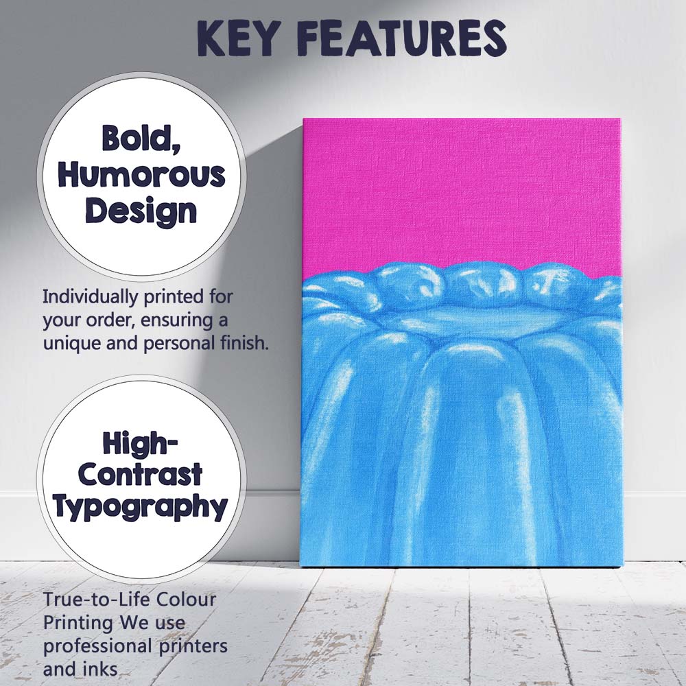 Bright Blue Jelly Dessert Minimalist Food Illustration Canvas Wall Art Print Decor Picture Ready to Hang