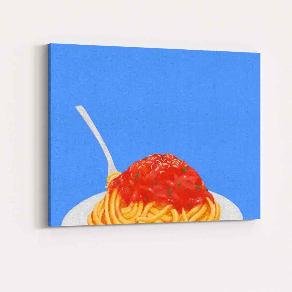 Classic Italian Spaghetti Marinara Pasta Illustration Canvas Wall Art Print Decor Picture Ready to Hang