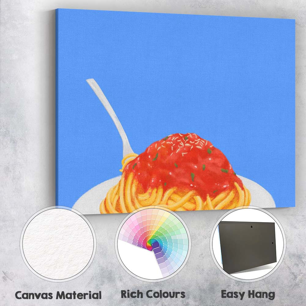 Classic Italian Spaghetti Marinara Pasta Illustration Canvas Wall Art Print Decor Picture Ready to Hang