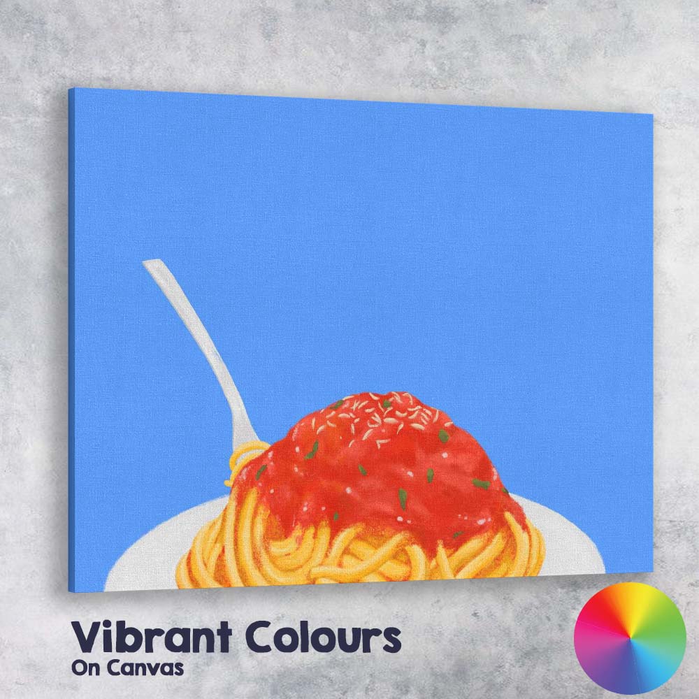 Classic Italian Spaghetti Marinara Pasta Illustration Canvas Wall Art Print Decor Picture Ready to Hang