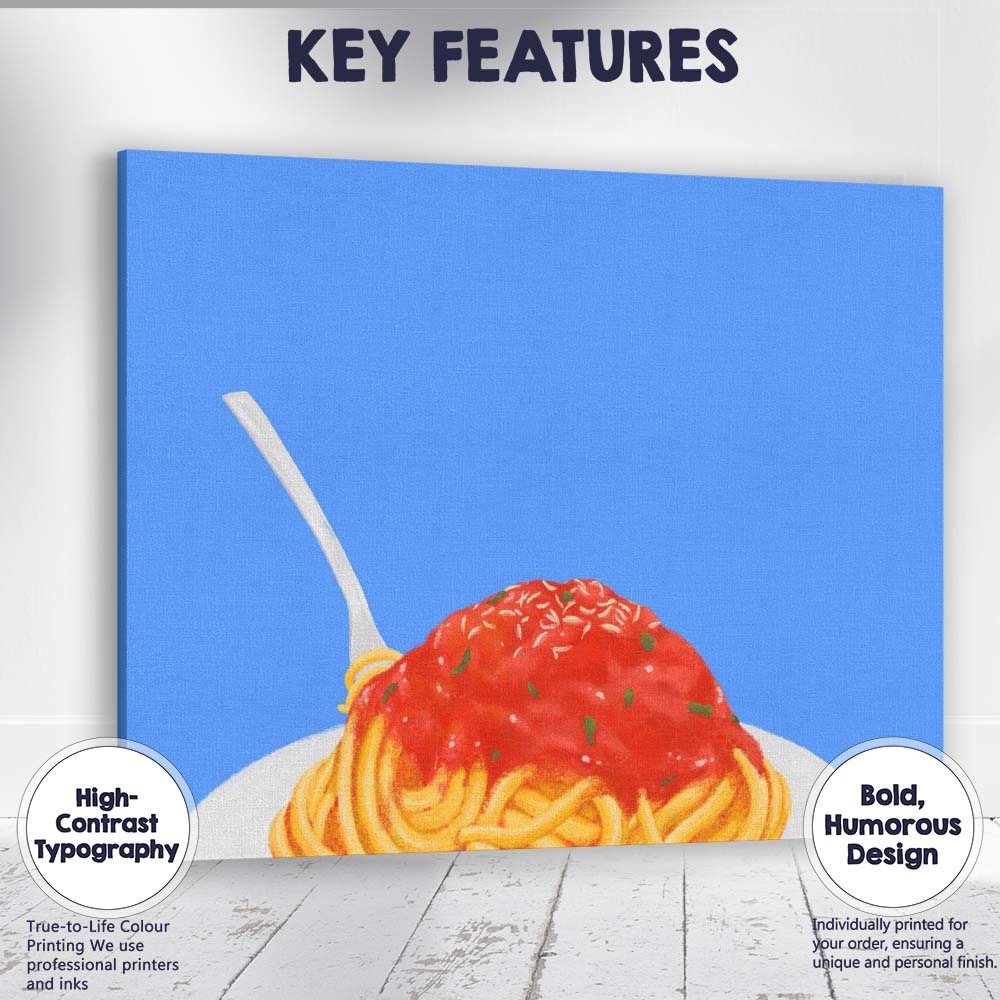 Classic Italian Spaghetti Marinara Pasta Illustration Canvas Wall Art Print Decor Picture Ready to Hang