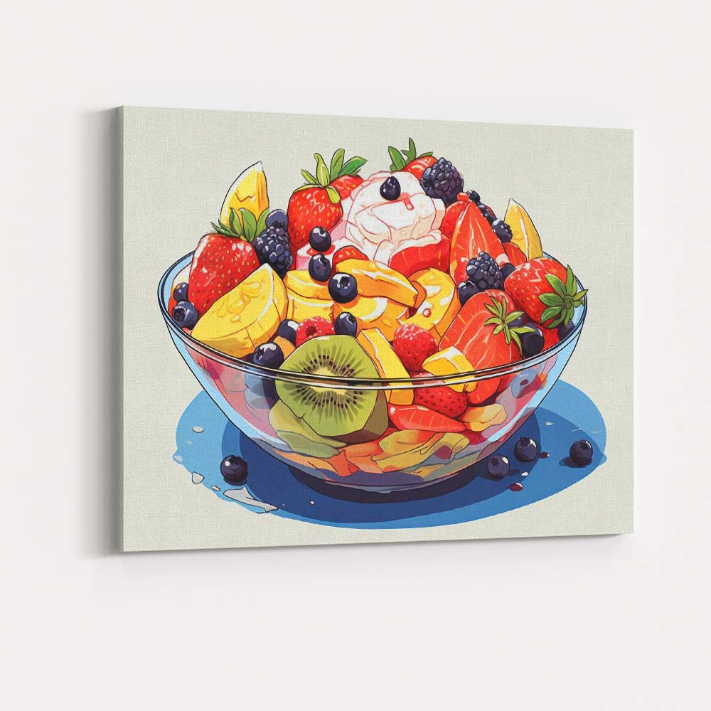 Fresh Mixed Fruit Salad Bowl Colourful Food Illustration Canvas Wall Art Print Decor Picture Ready to Hang