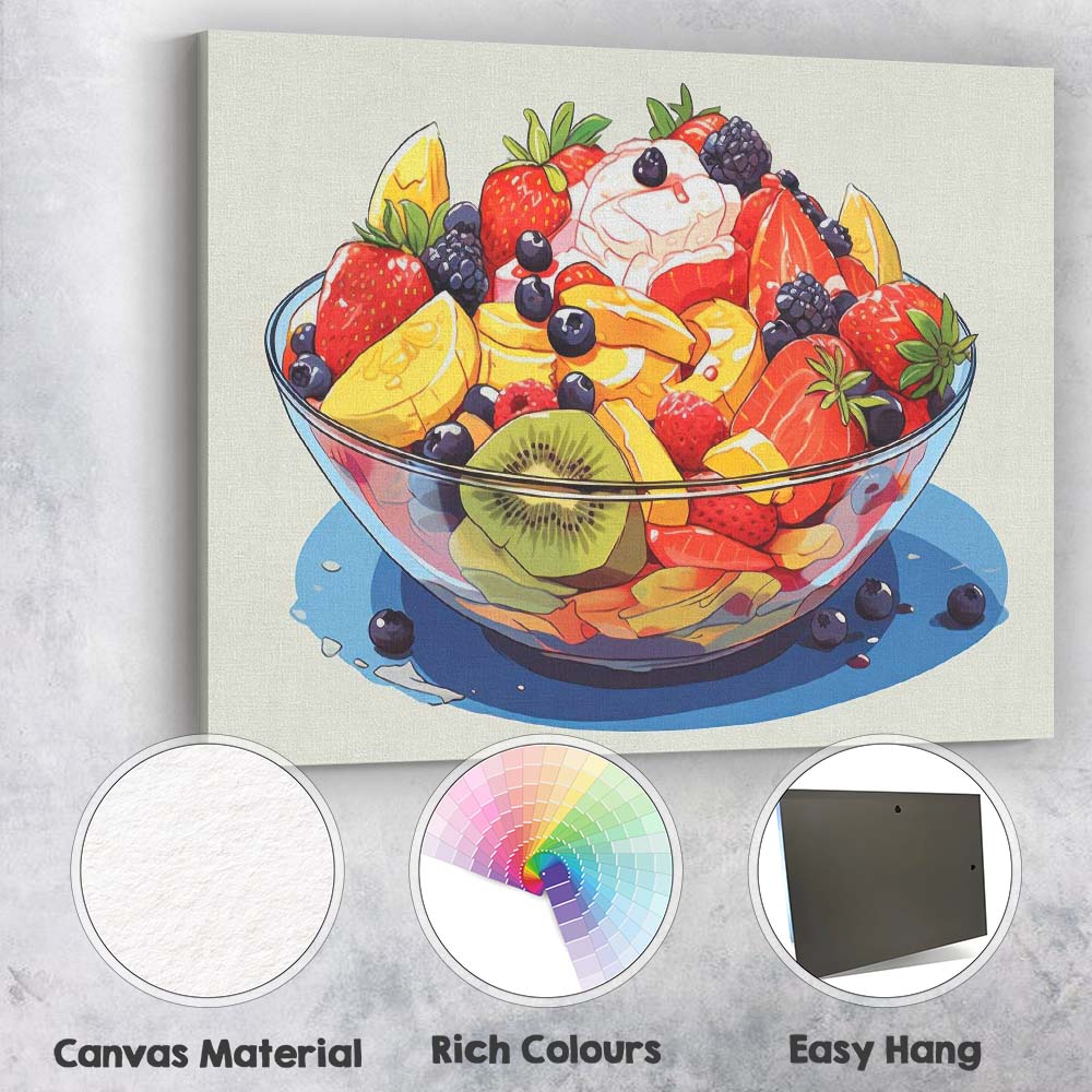 Fresh Mixed Fruit Salad Bowl Colourful Food Illustration Canvas Wall Art Print Decor Picture Ready to Hang