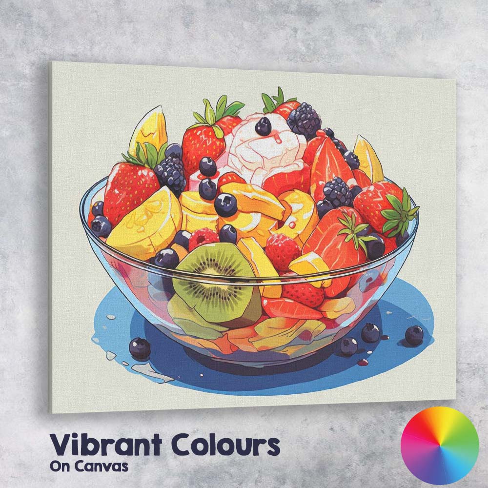 Fresh Mixed Fruit Salad Bowl Colourful Food Illustration Canvas Wall Art Print Decor Picture Ready to Hang