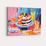 Colourful Abstract Celebration Cake Dessert Painting Canvas Wall Art Print Decor Picture Ready to Hang