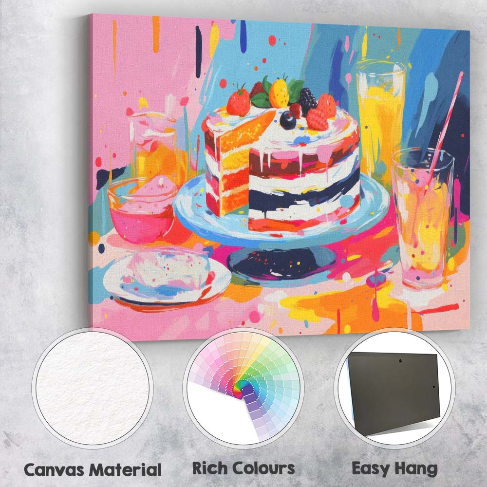 Colourful Abstract Celebration Cake Dessert Painting Canvas Wall Art Print Decor Picture Ready to Hang